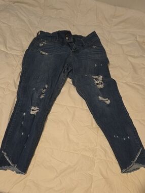 Justice Dark Blue Distressed Ankle Jeans